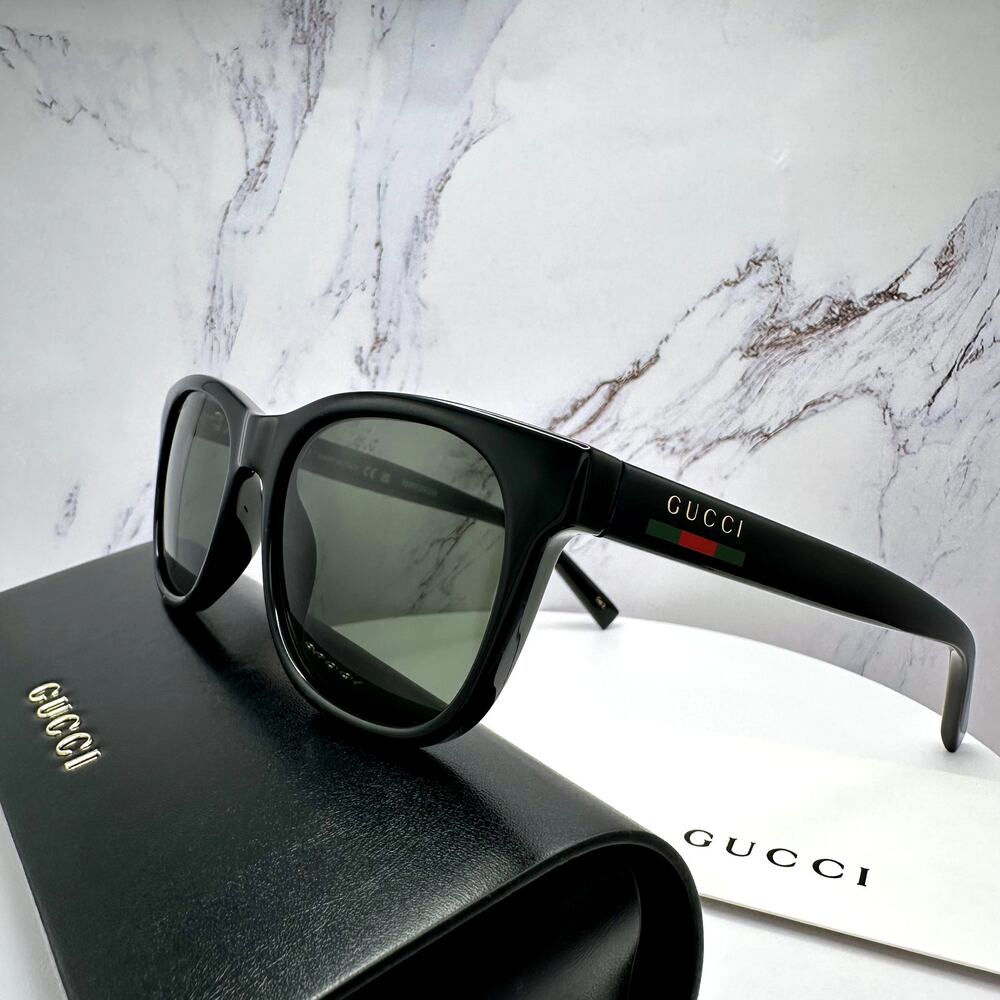 New GUCCI Sunglasses Black 54mm Square Gold Letter Logo Red Green Web Mens - Picture 6 of 15